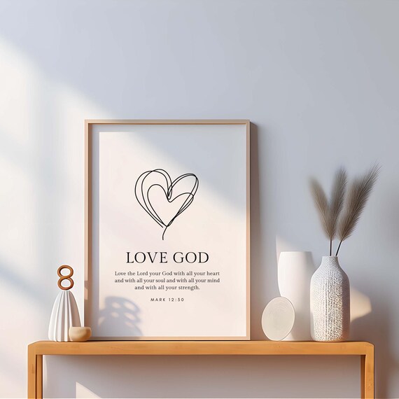 Love God Mark 1230 Heart Line Art Christian Scripture Wall Poster