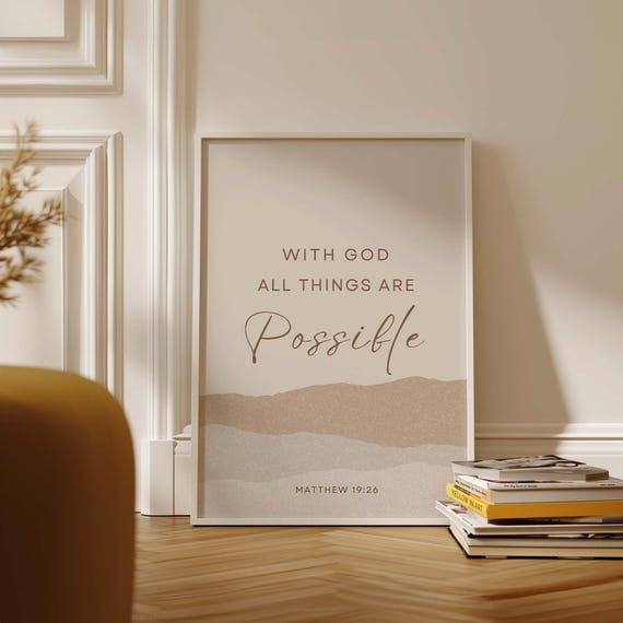 Matthew 1926 With God All Things Are Possible Bible Verse Wall Art Minimalist Scripture Modern Christian