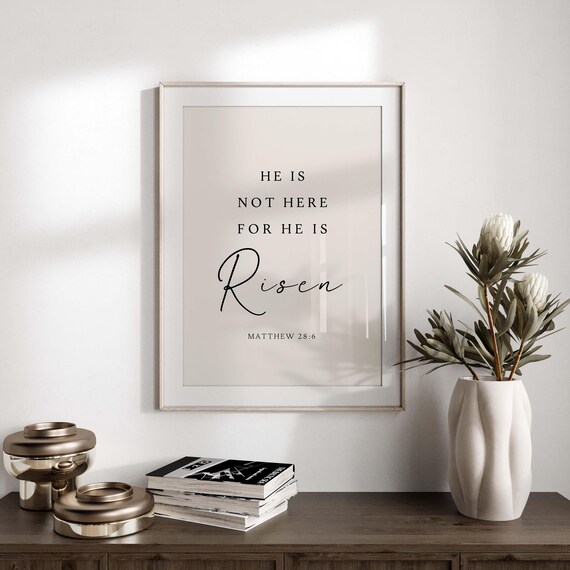 He Is Risen Matthew 286 Warm Neutral Easter Scripture Poster