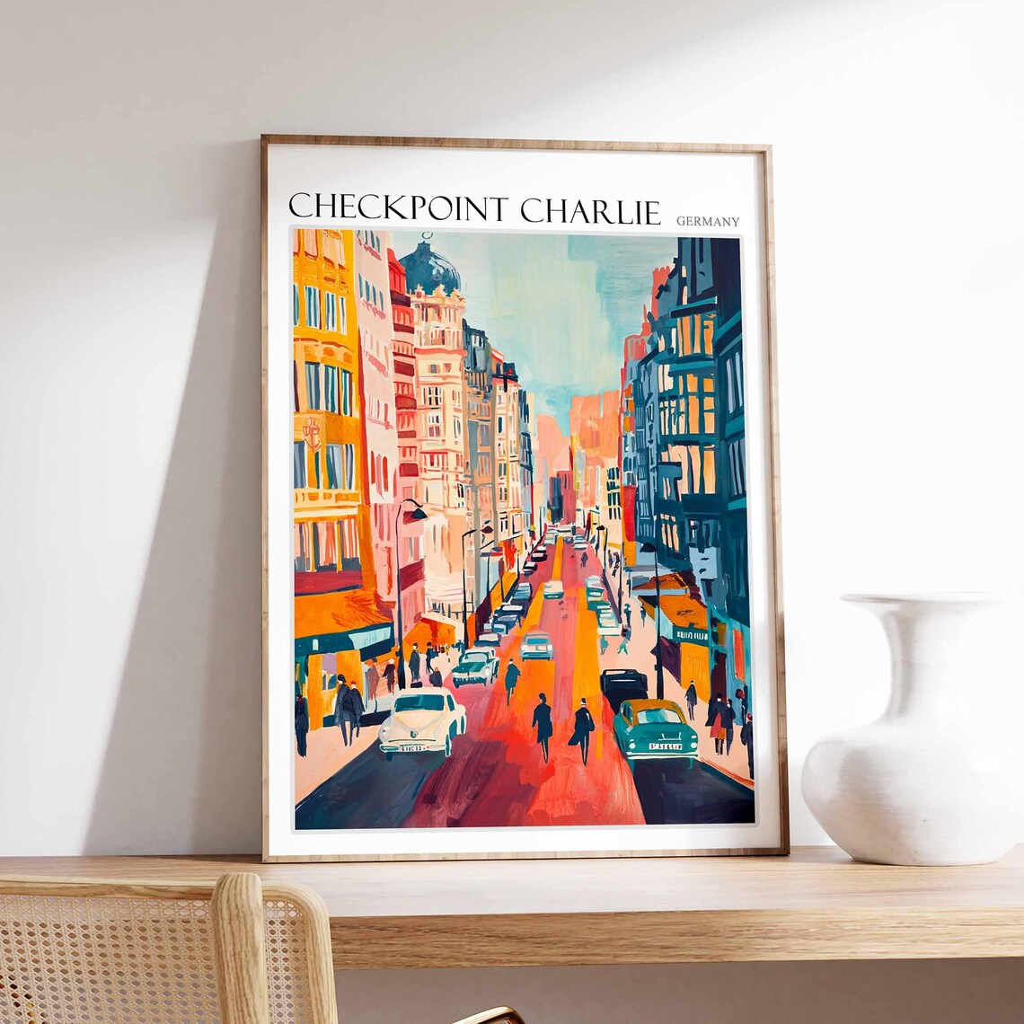 Checkpoint Charlie Germany Berlin Vintage Street Scene Painting Poster
