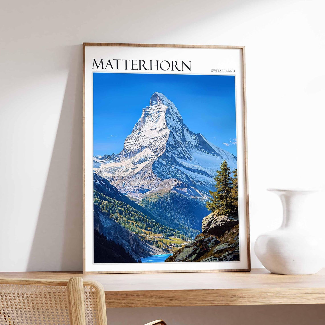 Matterhorn Poster Matterhorn Travel Print Swiss Decor Europe Travel Poster European Wall Art Switzerland Wall Art Mountain Poster