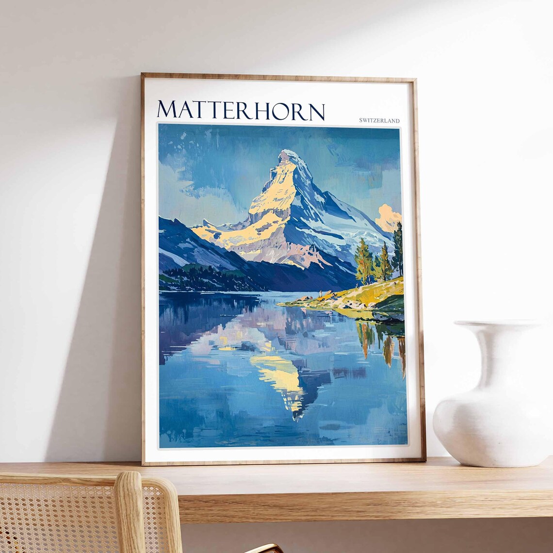 Matterhorn Switzerland Golden Hour Peak Lake Reflection Art Poster