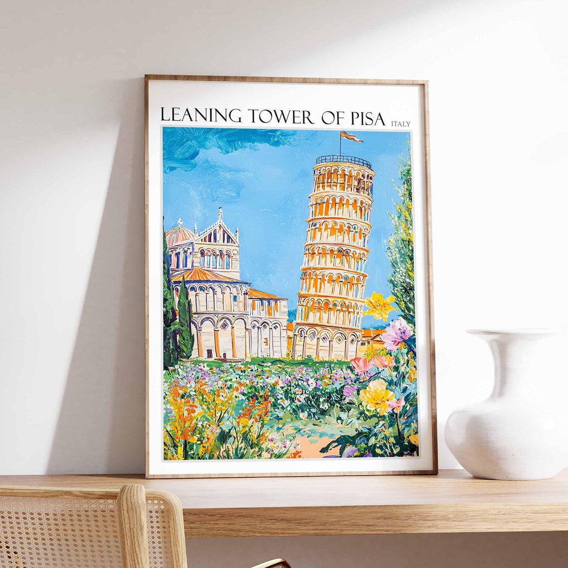 Leaning Tower Of Pisa Poster Leaning Tower Of Pisa Travel Print Italian Travel Poster Tropical Decor Travel Gift Coastal Decor