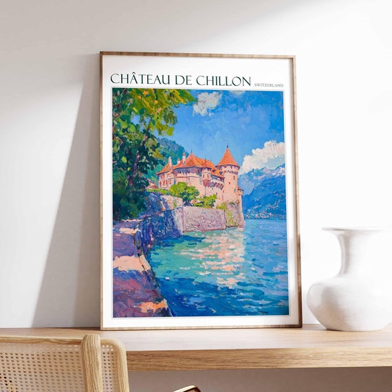 Chteau De Chillon Poster Chteau De Chillon Travel Print Skiing Wall Art Alpine Travel Poster Switzerland Wall Art Swiss Travel Print