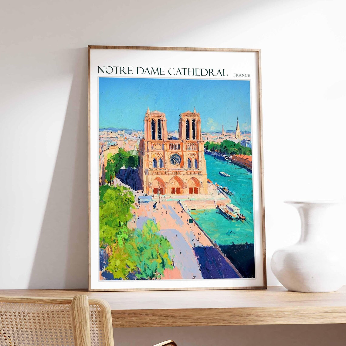 Notre Dame Cathedral Aerial Seine Turquoise River View Poster