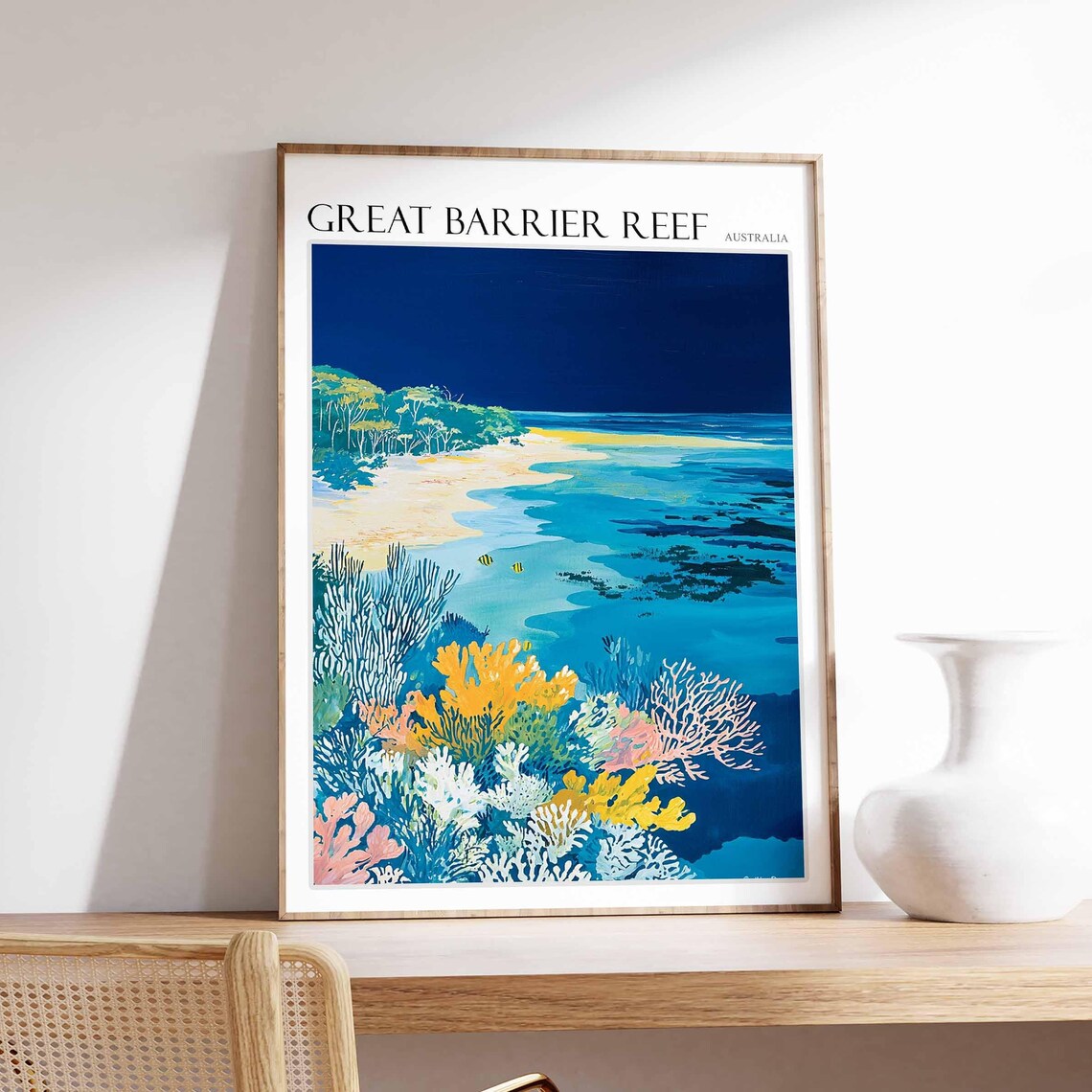 Great Barrier Reef Coral Island Lagoon Night Tones Australia Poster