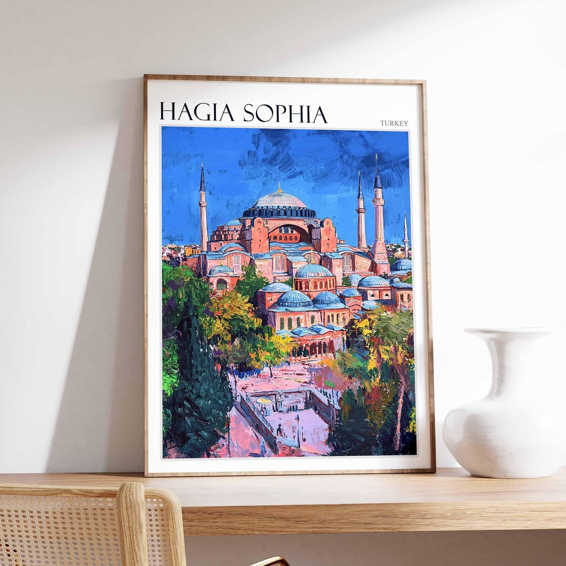 Hagia Sophia Dome Minarets Lush Gardens Turkey Travel Poster