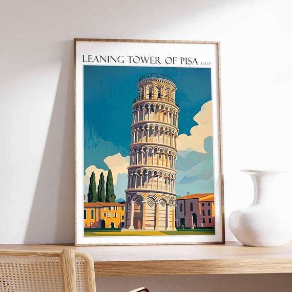 Leaning Tower Of Pisa Poster Leaning Tower Of Pisa Travel Print Italian Travel Poster Tropical Decor Travel Gift Coastal Decor