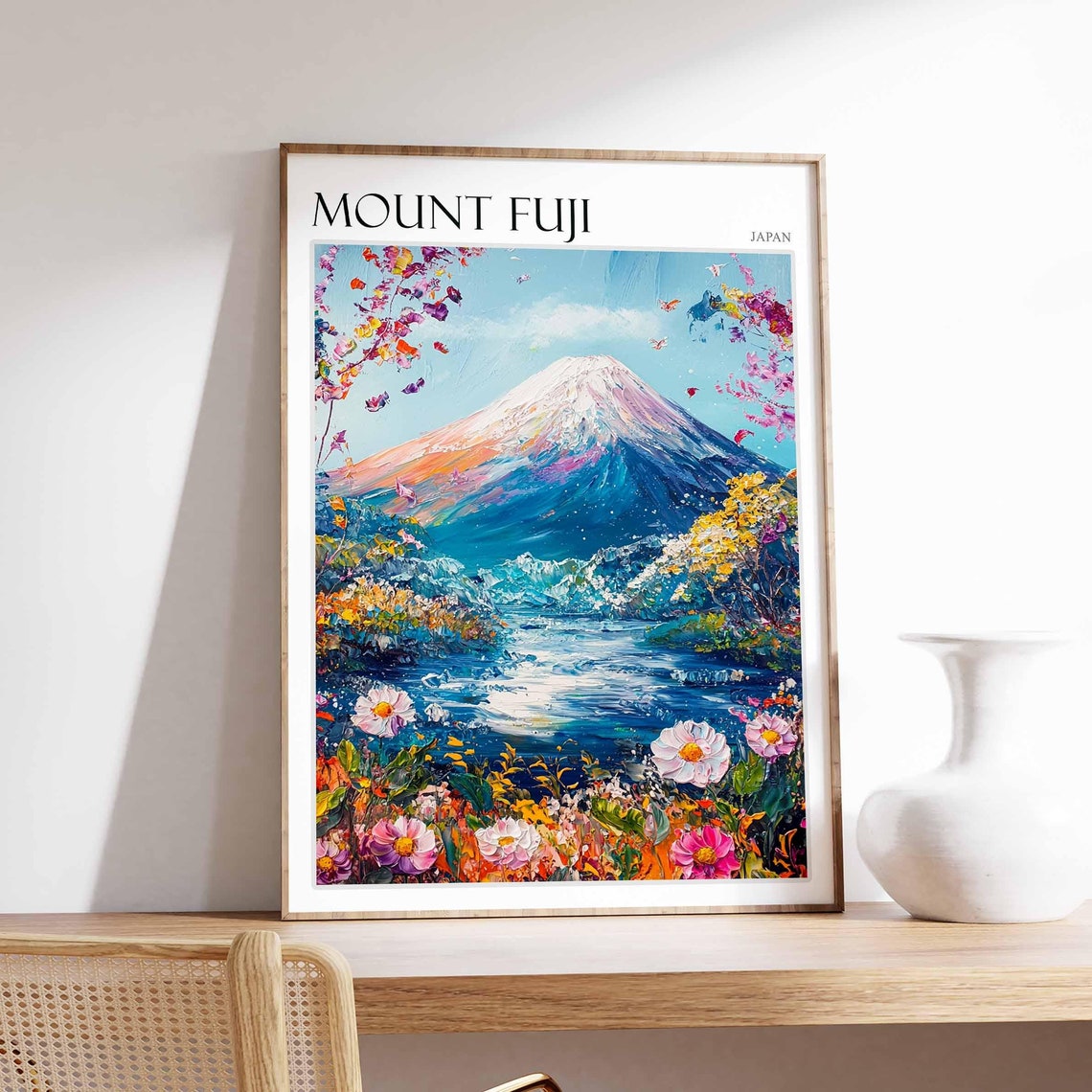 Mount Fuji Japan Spring Flowers Colorful Garden Mountain Poster