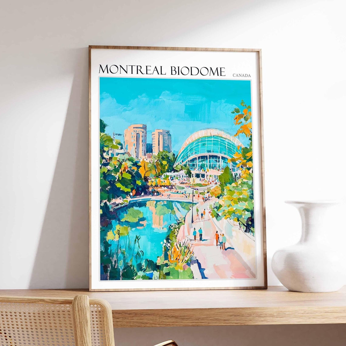 Montreal Biodome Canada Reflecting Pool and City Towers Travel Poster