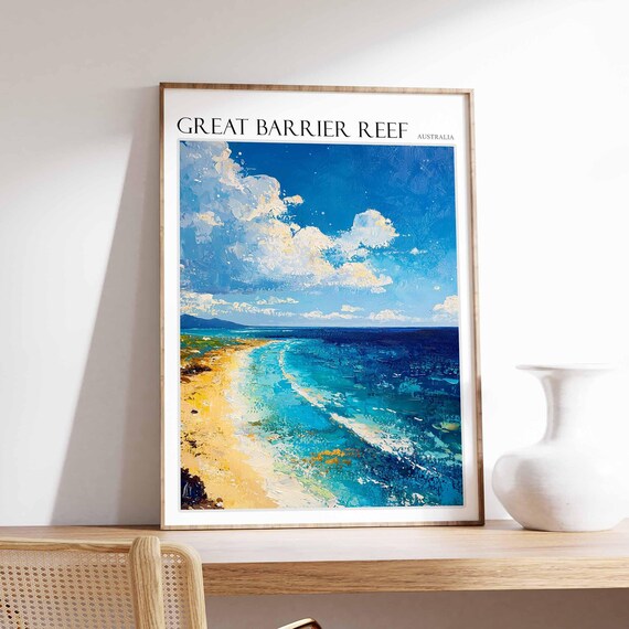 Great Barrier Reef Golden Sands Surf Beach Australia Travel Poster