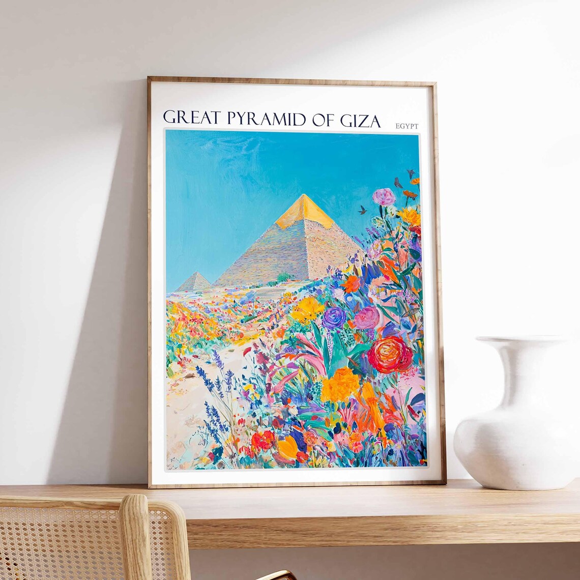 Great Pyramid of Giza Egypt Wildflower Meadow Bloom View Poster