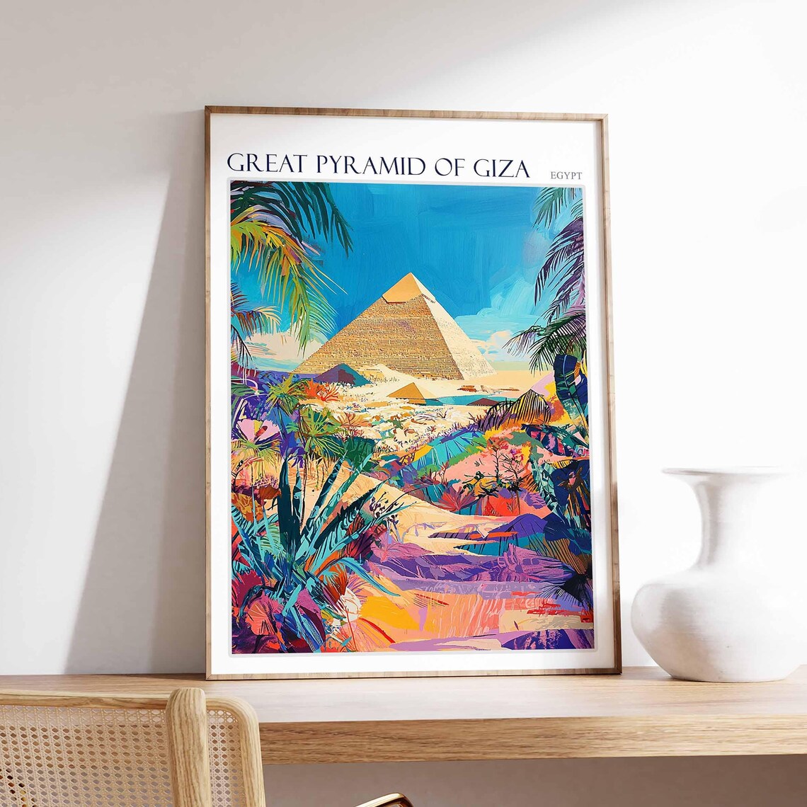 Great Pyramid of Giza Egypt Tropical Foliage Scene Artwork Poster