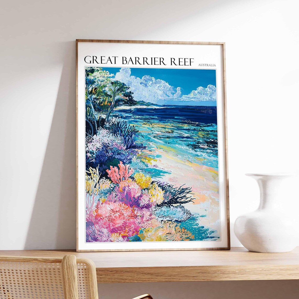 Great Barrier Reef Pink Coral Garden Beach Australia Art Poster
