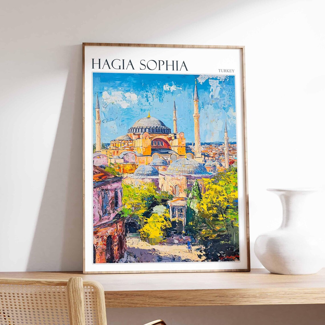 Hagia Sophia Old Street Golden Trees Istanbul Turkey Travel Poster