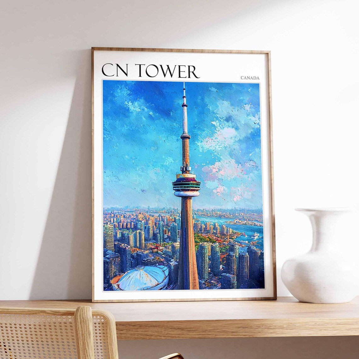 CN Tower Canada Toronto Skyline Aerial City Painting Travel Poster Art