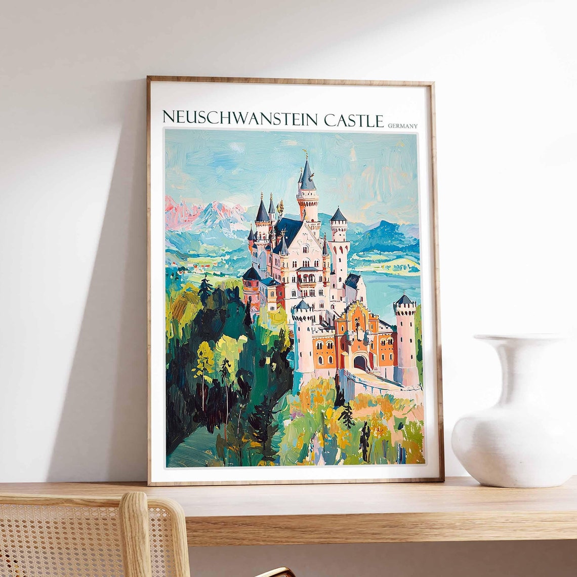 Neuschwanstein Castle Pastel Impressionist Dreamy Art Poster