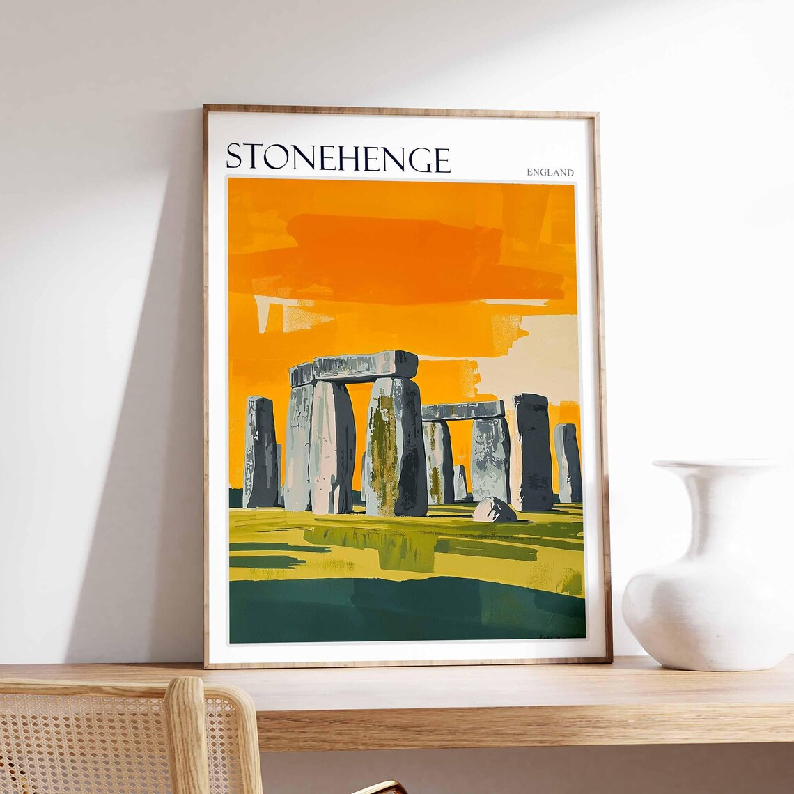 Stonehenge England Fiery Orange Sunset Silhouette Stones Poster