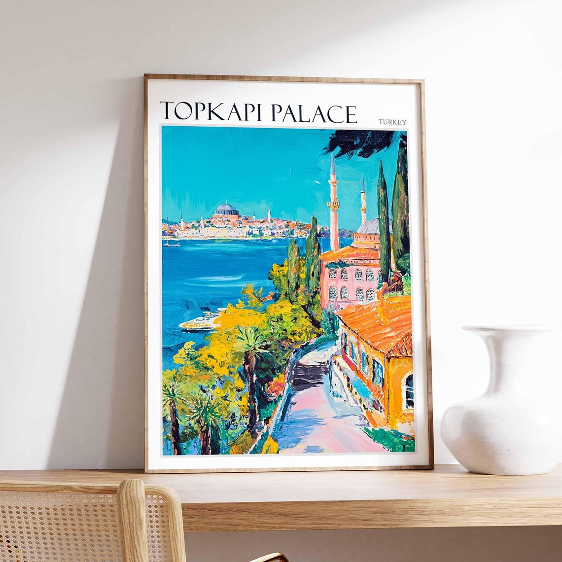 Topkapi Palace Harbor View Palm Lined Path Minarets Art Poster