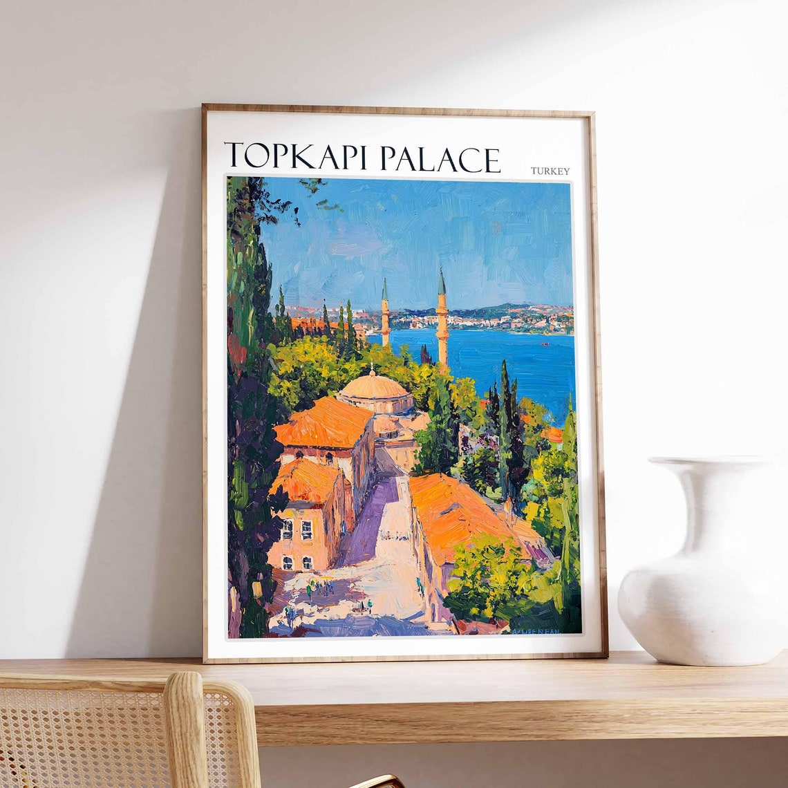 Topkapi Palace Orange Rooftops Minarets Water Painted Poster
