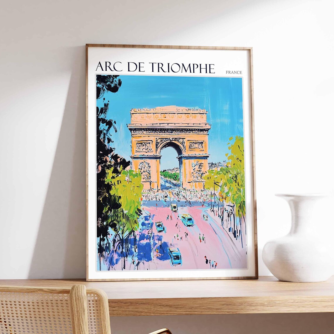 Arc de Triomphe Paris France Pink Street Scene Colorful Art Poster