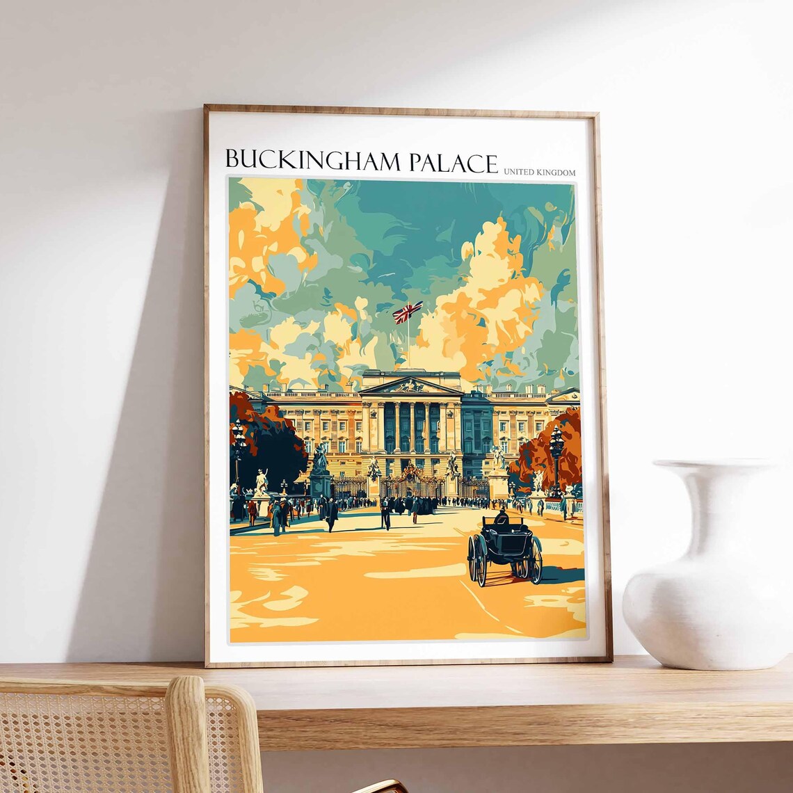 Buckingham Palace Vintage Horse Carriage Retro Travel Poster