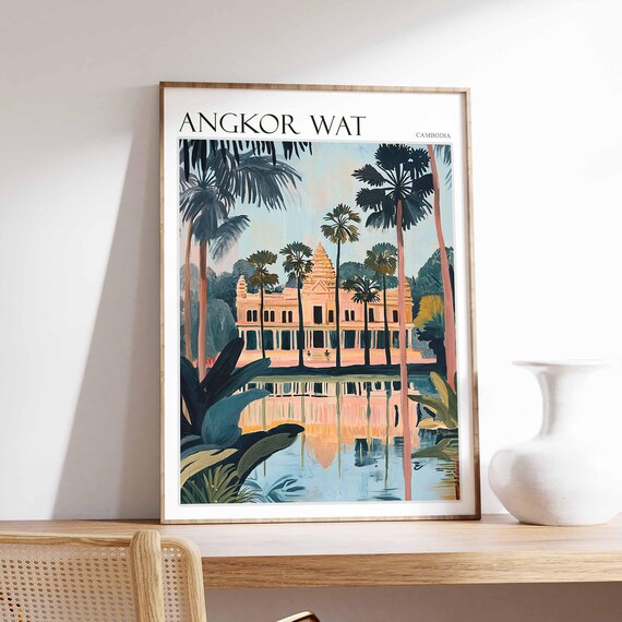 Angkor Wat Poster Angkor Wat Travel Print Cambodia Travel Print Asia Travel Art Botanical Decor Tropical Art Asian Gift