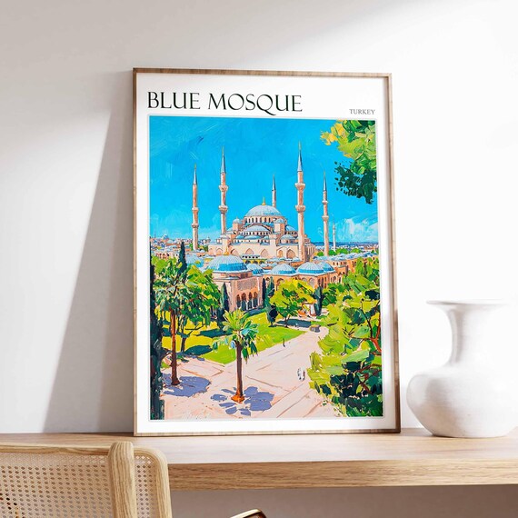 Blue Mosque Poster Turkey Travel Print Islamic Wall Art Islamic Decor Tropical Decor Botanical Print Turkey Gift Blue Mosque Wall Art