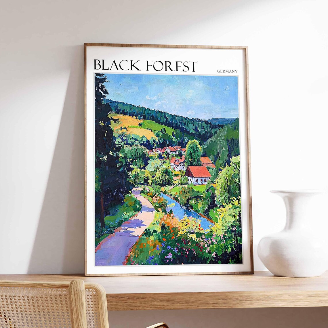 Black Forest Germany Village Stream and Red Roof Houses Poster