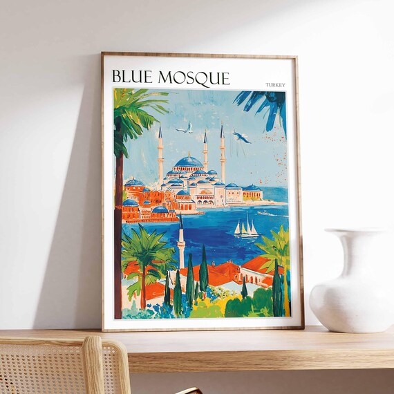 Blue Mosque Poster Turkey Travel Print Islamic Wall Art Islamic Decor Tropical Decor Botanical Print Turkey Gift Blue Mosque Wall Art