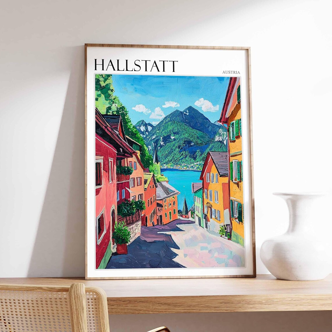 Hallstatt Austria Village Street To Lake Summer Painting Poster