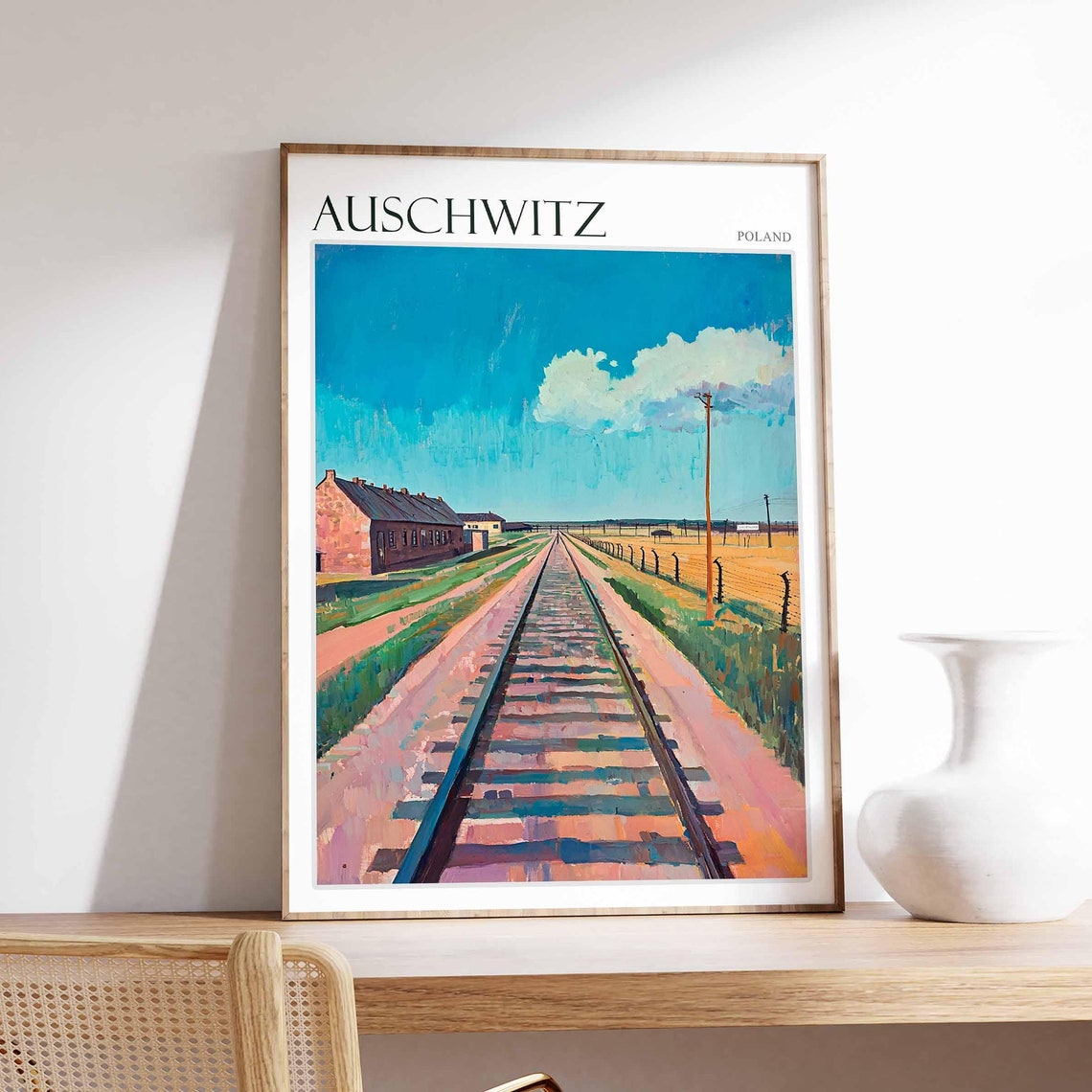 Auschwitz Poland Railway Line Memorial Painting Travel Poster