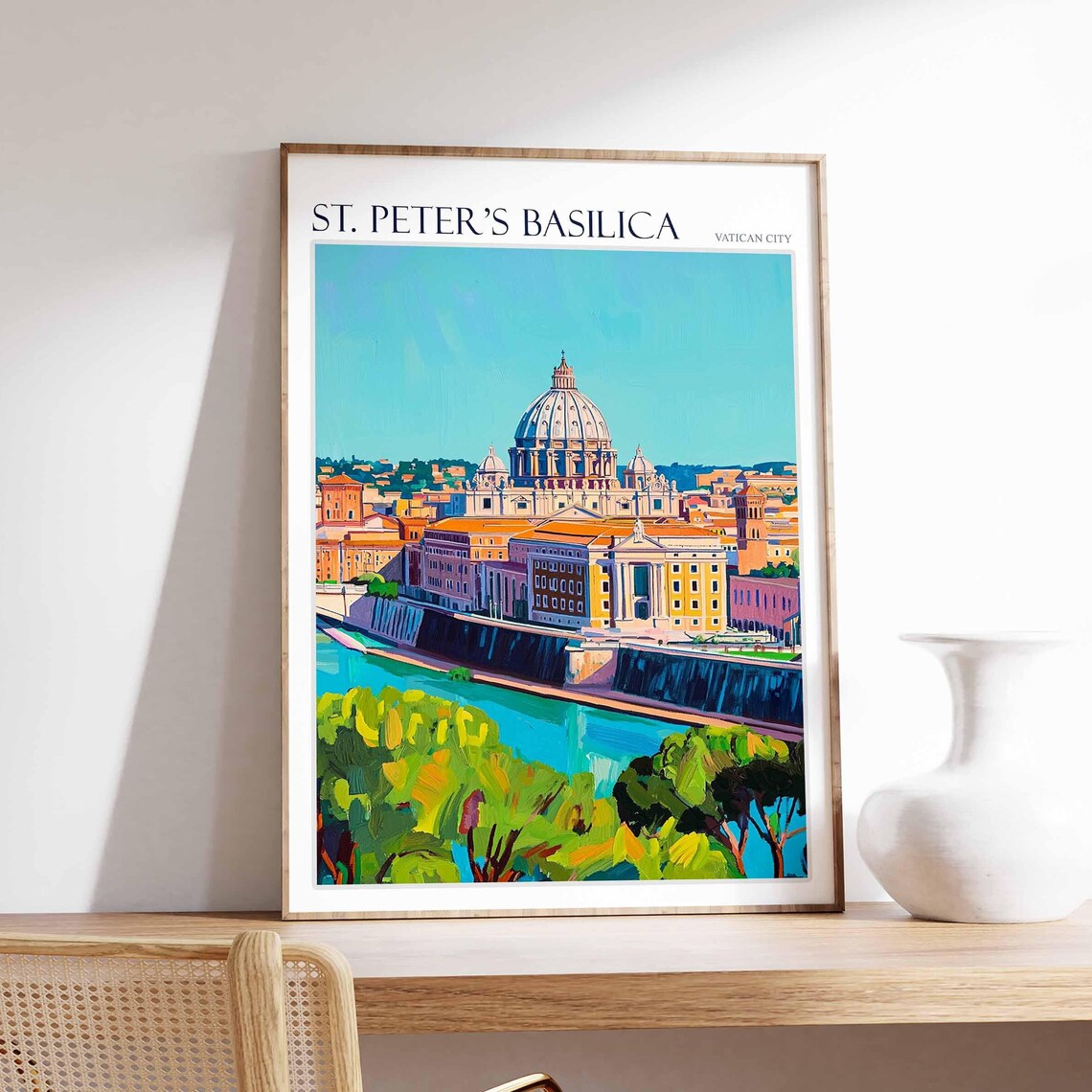 St. Peter's Basilica Vatican City Tiber River Dome Travel Poster