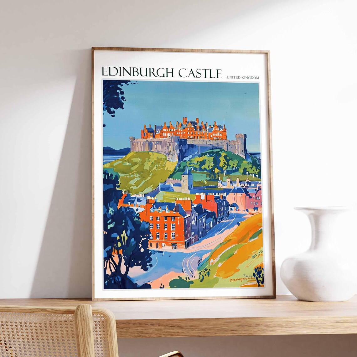 Edinburgh Castle United Kingdom Winding Road Sunset Painting Poster