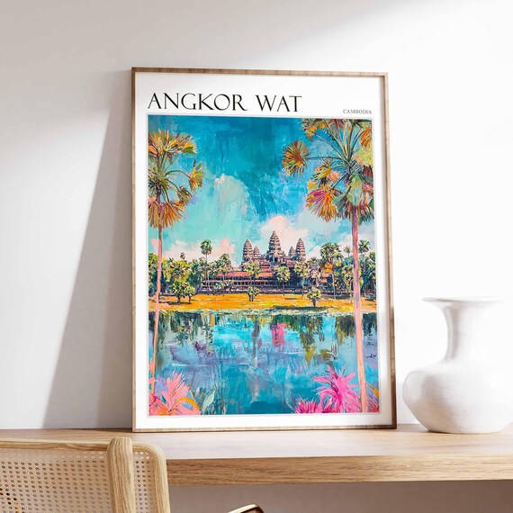 Angkor Wat Poster Angkor Wat Travel Print Cambodia Travel Print Asia Travel Art Botanical Decor Tropical Art Asian Gift