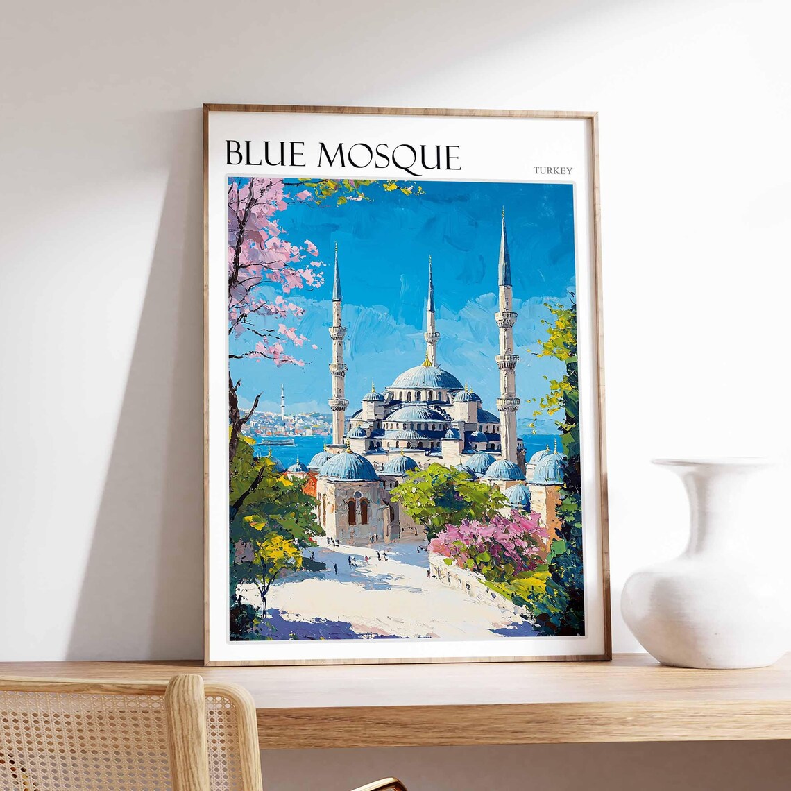 Blue Mosque Istanbul Cherry Blossom Spring Framed Painting Poster
