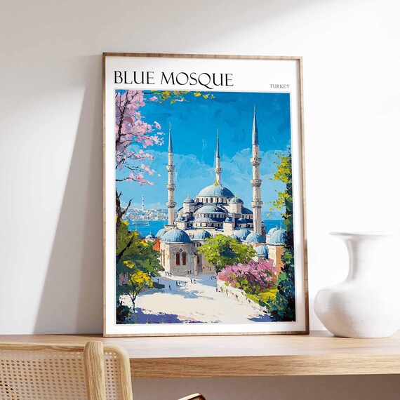 Blue Mosque Poster Turkey Travel Print Islamic Wall Art Islamic Decor Tropical Decor Botanical Print Turkey Gift Blue Mosque Wall Art