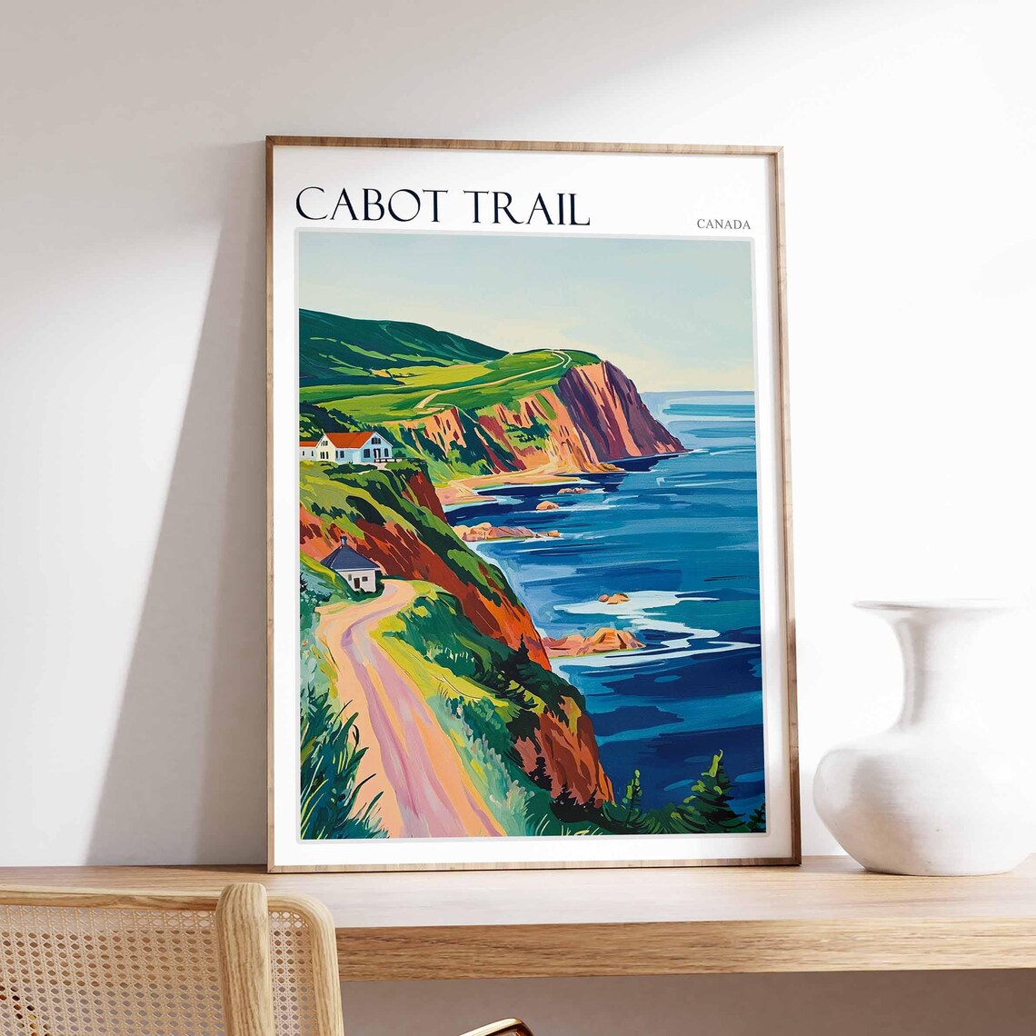 Cabot Trail Canada Red Cliffs and Village Road Ocean View Poster