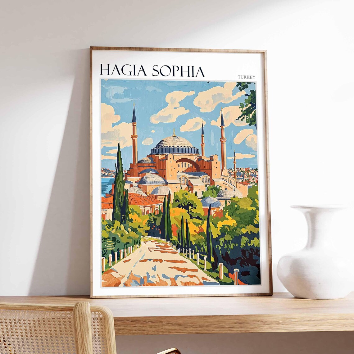 Hagia Sophia Cypress Path Graphic Landmark Turkey Travel Poster