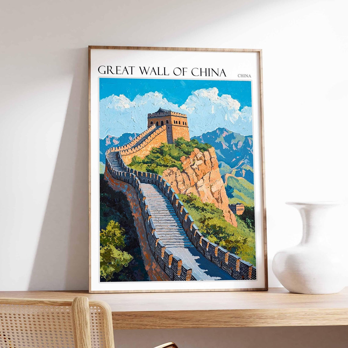 Great Wall Of China Poster Great Wall Of China Travel Print Chinese Decor Asia Travel Poster Asian Wall Art Botanical Decor China Gift