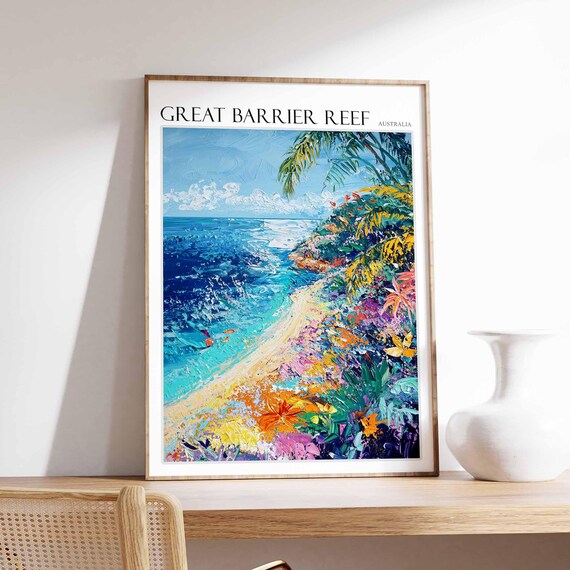 Great Barrier Reef Tropical Beach Impressionist Australia Poster