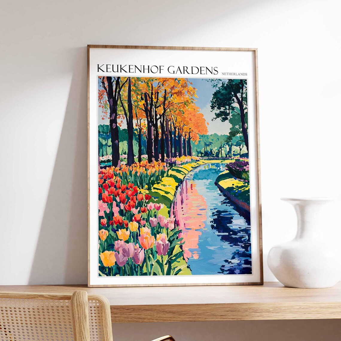 Keukenhof Gardens Netherlands Canal Flanked Tulips Autumn Poster