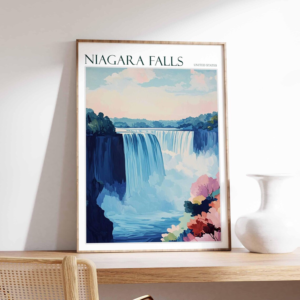 Niagara Falls Gentle Watercolor Mist Peaceful Falls Art Poster