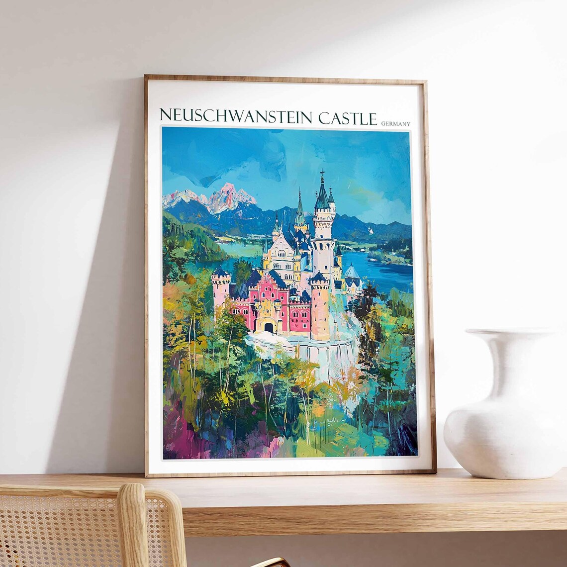 Neuschwanstein Castle Alps Impressionist Forest Hills Poster