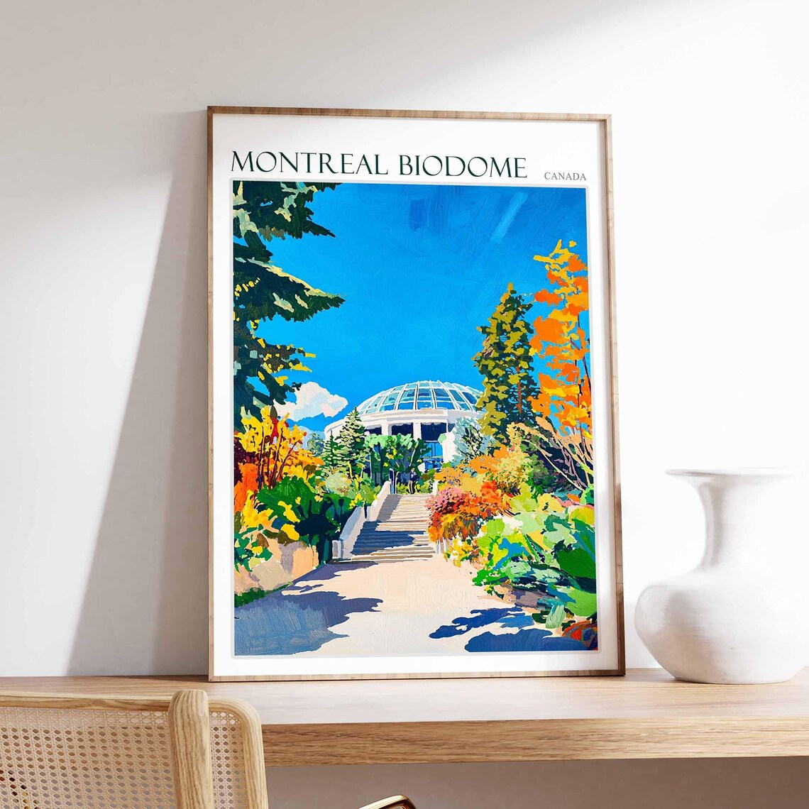 Montreal Biodome Canada Autumn Garden Steps Fall Foliage Travel Poster