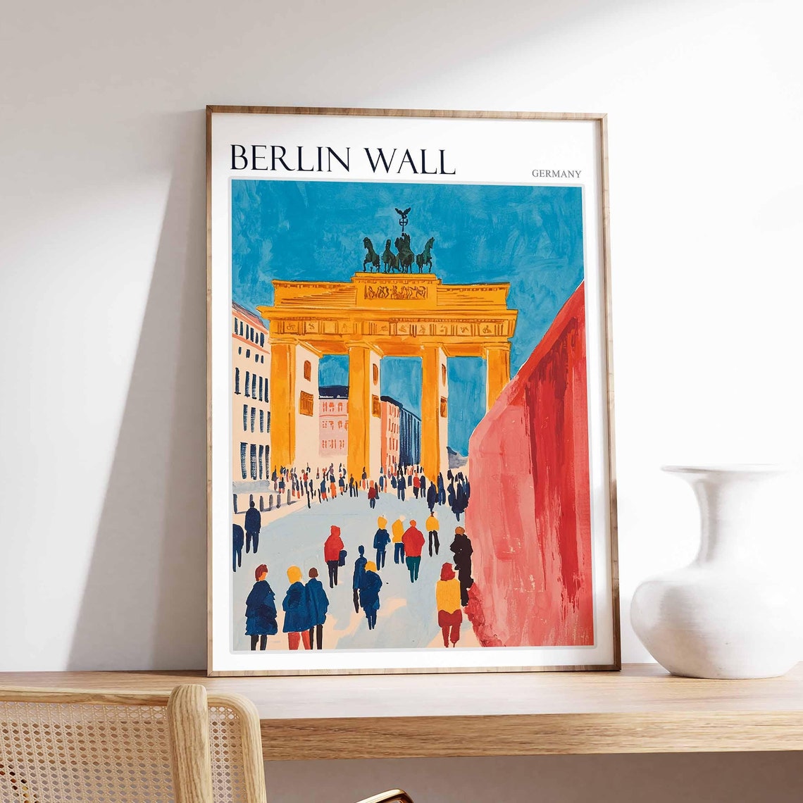 Berlin Wall Germany Brandenburg Gate Crowd Scene Colorful Art Poster