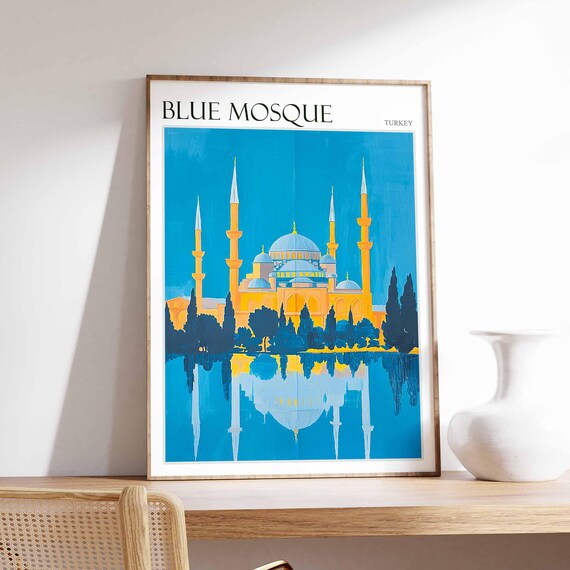 Blue Mosque Poster Turkey Travel Print Islamic Wall Art Islamic Decor Tropical Decor Botanical Print Turkey Gift Blue Mosque Wall Art