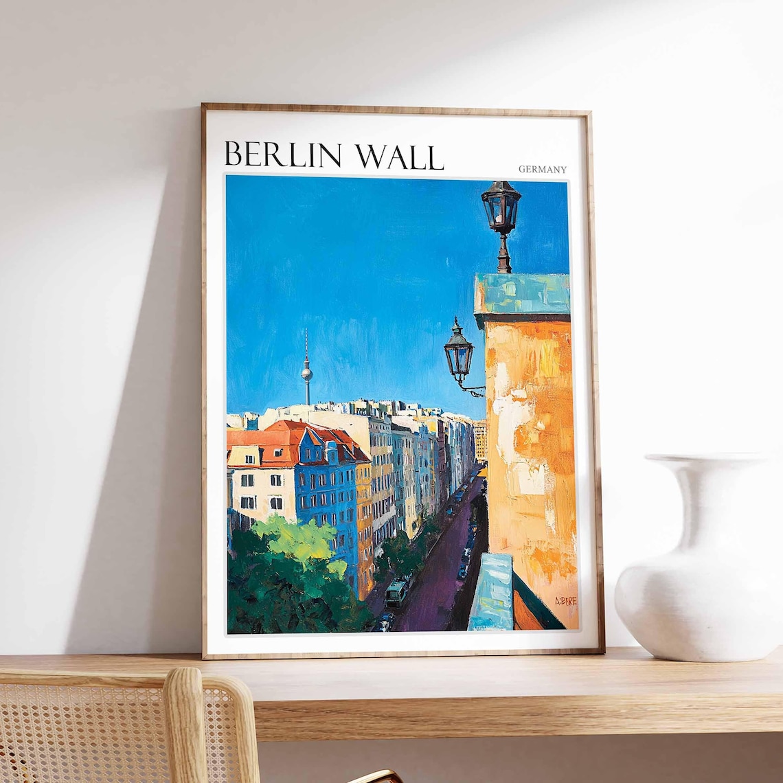Berlin Wall Germany City Street TV Tower Sunny View Art Poster