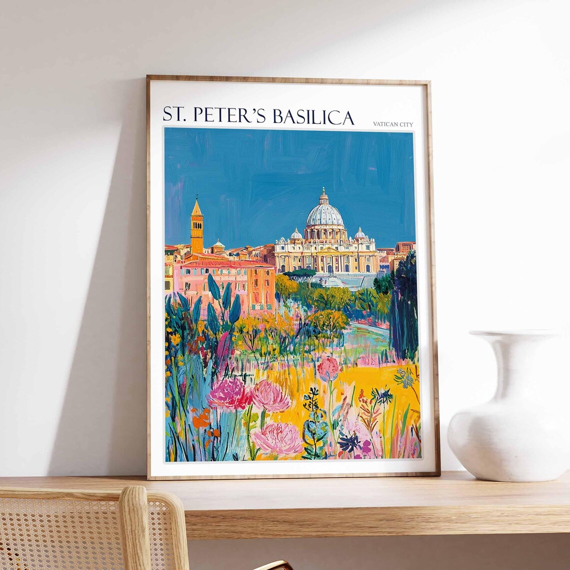 St. Peter's Basilica Flower Garden Meadow Scene Travel Poster