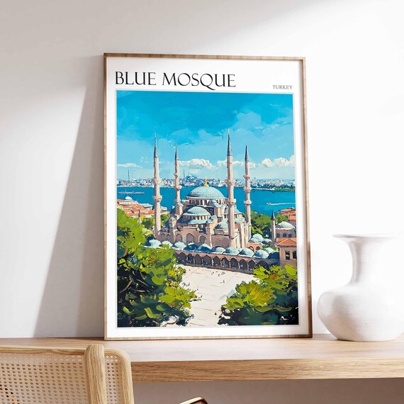 Blue Mosque Poster Turkey Travel Print Islamic Wall Art Islamic Decor Tropical Decor Botanical Print Turkey Gift Blue Mosque Wall Art